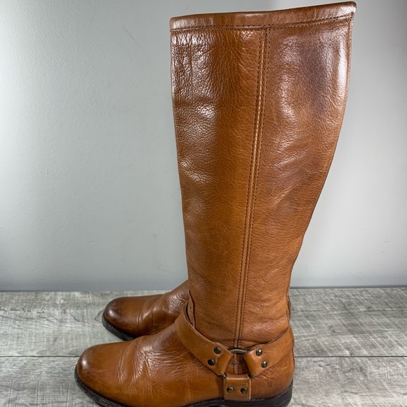 Frye #76849 Women's Phillip Harness Tall Back Zip Leather Riding Boots Size 7 - Picture 6 of 10